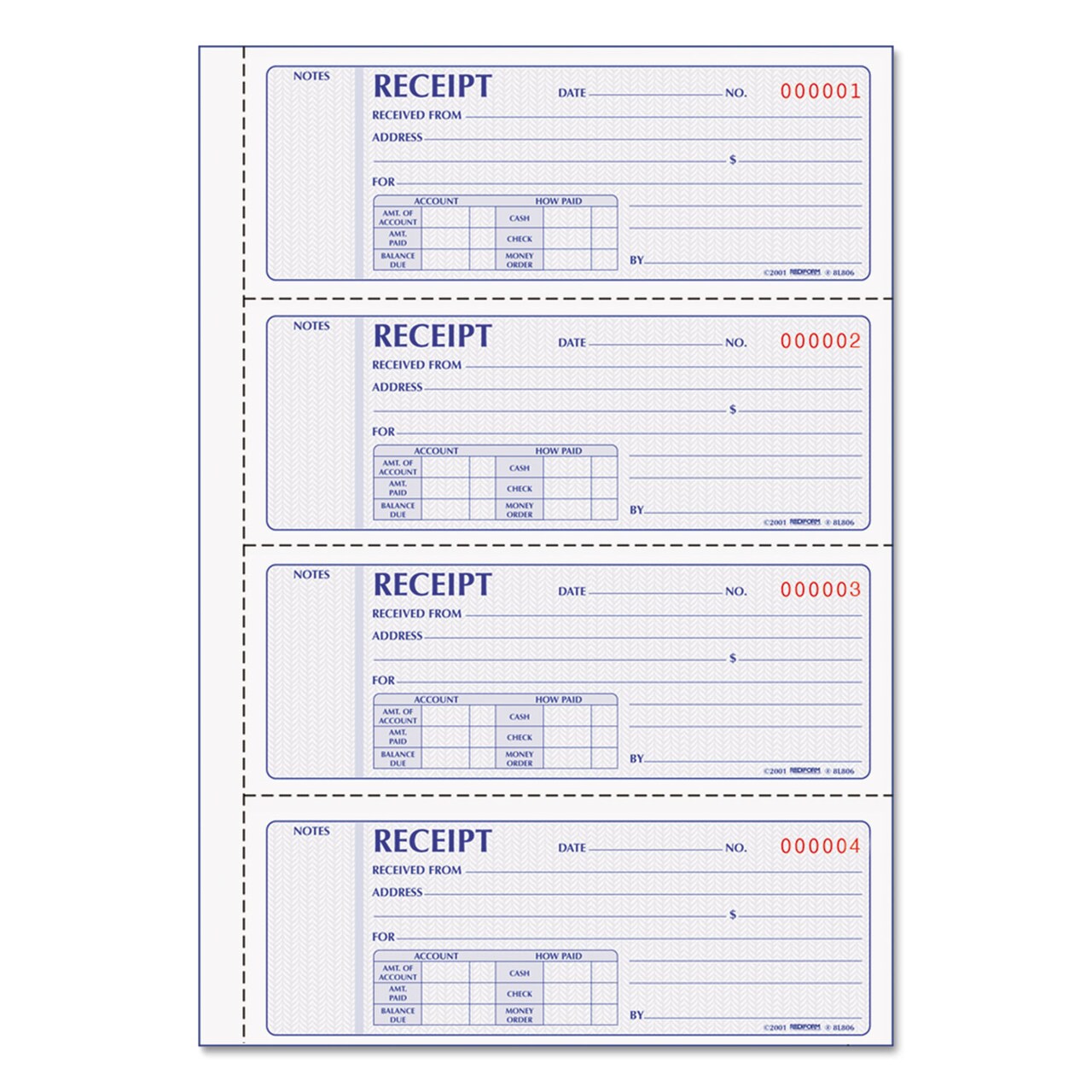 Rediform Money Receipt Book 7 x 2 3/4 Carbonless Duplicate 200 Sets/Book
